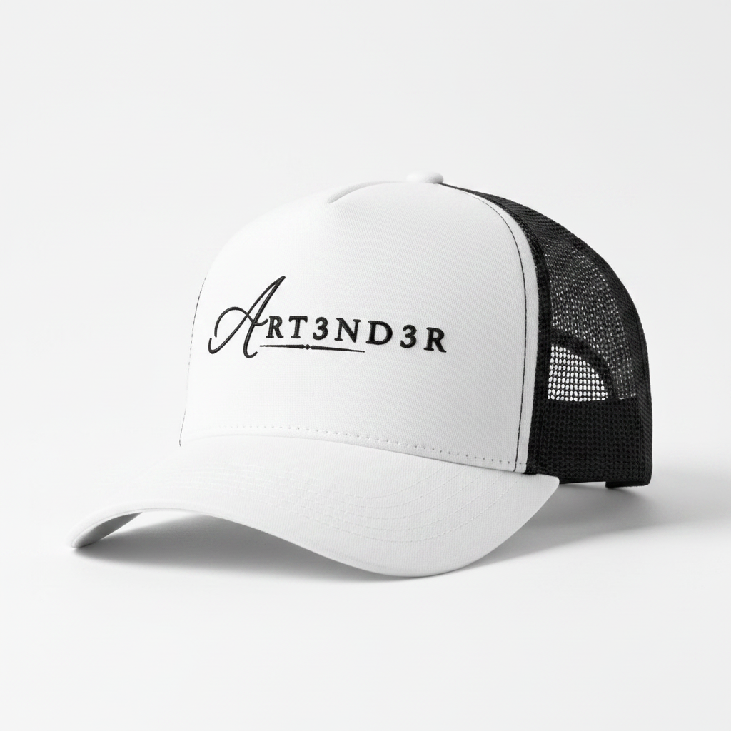 Art3nd3r white trucker hat with snapback